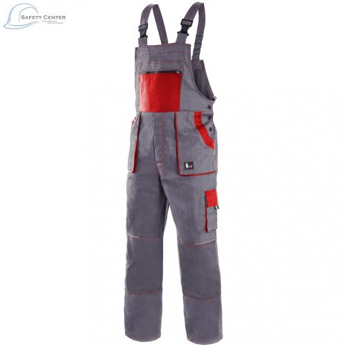 Pantaloni de lucru cu pieptar Canis Luxy Robin gri-rosu Mărimea 54