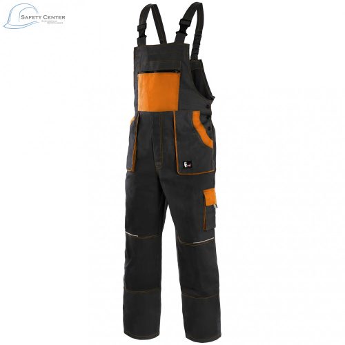 Pantaloni de lucru cu pieptar Canis Luxy Robin negru-portocaliu