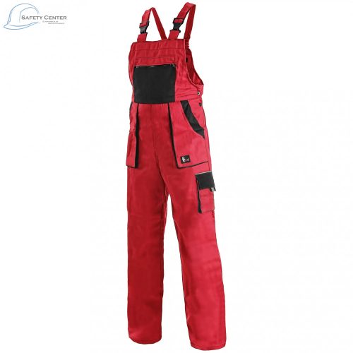 Pantaloni de lucru cu pieptar pentru femei Canis Luxy Sabina  rosu-negru