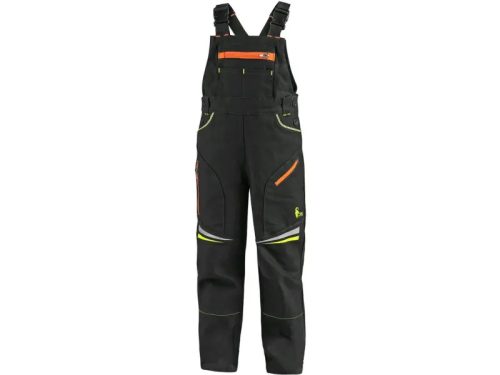 Pantaloni cu pieptar CXS GARFIELD pentru copii, culoare galben/portucaliu high-visibility (HV), cu accesorii Mărimea 90