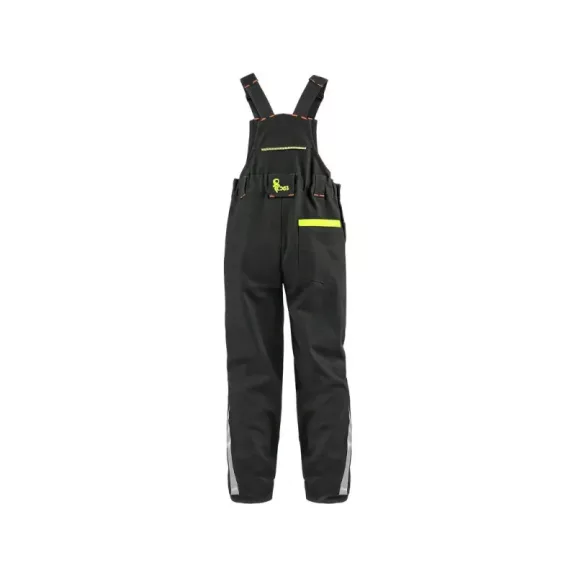 Pantaloni cu pieptar CXS GARFIELD pentru copii, culoare galben/portucaliu high-visibility (HV), cu accesorii