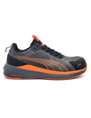 Pantof de protecție Puma Slide Grey/Orange S1PS ESD FO HRO SR – cu protecție din TPU la vârf și călcâi, talpă rezistentă la 300°C