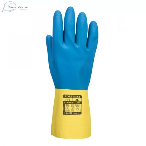  Portwest A801 kettős bevonatú latex kesztyű, sárga/kék