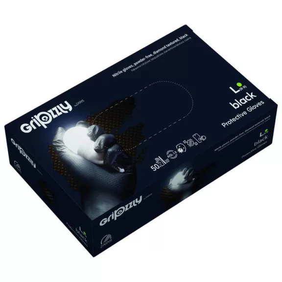 Mănuși de unică folosință din nitril, care îți protejează pielea de dermatită Gripzly Black 