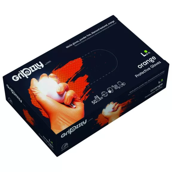 Mănuși de unică folosință din nitril, care îți protejează pielea de dermatită Gripzly Orange