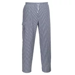   Pantaloni pentru bucătari din bumbac 100% de calitate superioară Portwest C078 Bleu Check Mărimea S