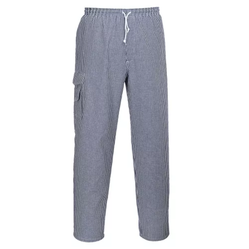 Pantaloni pentru bucătari din bumbac 100% de calitate superioară Portwest C078 Bleu Check