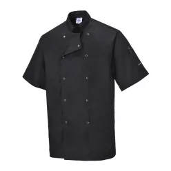   Modern stílusú, könnyű anyagú szakácsköpeny Portwest C733 Cumbria Chefs Fekete XS méret