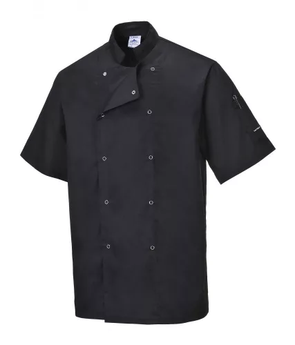 Modern stílusú, könnyű anyagú szakácsköpeny: Portwest C733 Cumbria Chefs, fekete