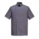 Modern stílusú, könnyű anyagú szakácsköpeny Portwest C733 Cumbria Chefs szürke, S-es méret