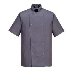   Modern stílusú, könnyű anyagú szakácsköpeny Portwest C733 Cumbria Chefs szürke, S-es méret