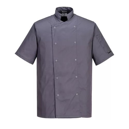 Modern stílusú, könnyű anyagú szakácsköpeny Portwest C733 Cumbria Chefs szürke, S-es méret