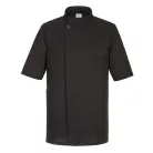  Slim Fit szakácsköpeny kiváló szellőzéssel, Portwest C735 Surrey Chefs S/S, fekete, S-es méret