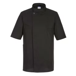    Slim Fit szakácsköpeny kiváló szellőzéssel, Portwest C735 Surrey Chefs S/S, fekete, S-es méret