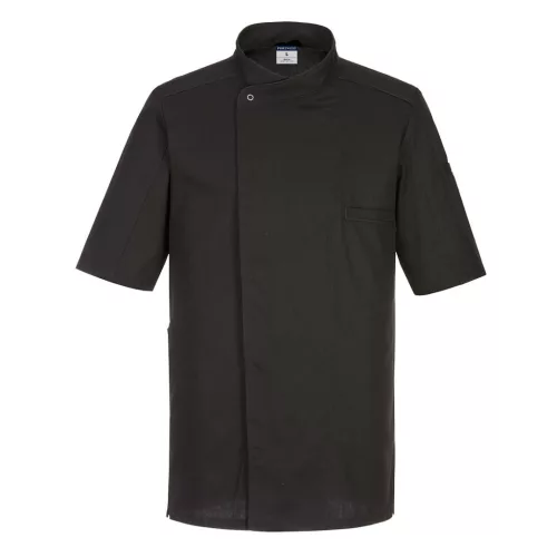  Slim Fit szakácsköpeny kiváló szellőzéssel, Portwest C735 Surrey Chefs S/S, fekete, S-es méret