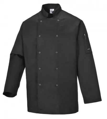 Azoknak a szakácsoknak, akik kényelmet, stílust és mozgásszabadságot keresnek: Portwest Suffolk Chefs fekete tunika