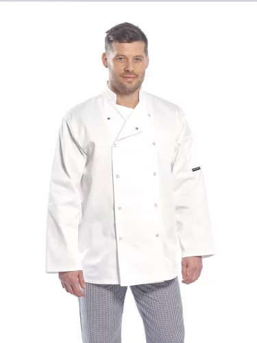 Azoknak a szakácsoknak, akik kényelmet, stílust és mozgásszabadságot keresnek: Portwest Suffolk Chefs fehér szakácsruha, S-es méret