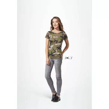 Sol's SO01187 CAMO WOMEN ROUND COLLAR T-SHIRT